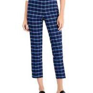 CHARTER CLUB Navy Fitted Textured Side Zip Closure Ankle Pants 18
